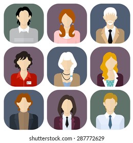 Business team icons set in flat style. Vector illustration.