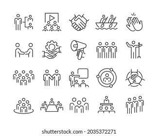 Iconos de equipo de negocios - Iconos de línea de vectores. Stroke editable. Gráfico vectorial