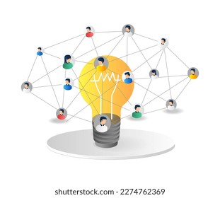 Business team idea network isometric flat 3d illustration concept