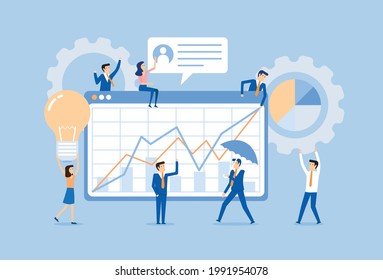 Business team and illustrations equipment related to work, Vector illustration in flat style