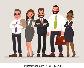 Business team. International cooperation of companies. Vector illustration in cartoon style