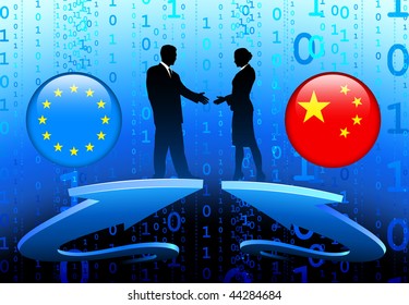 Business team with Internet Flag Button background Original Vector Illustration