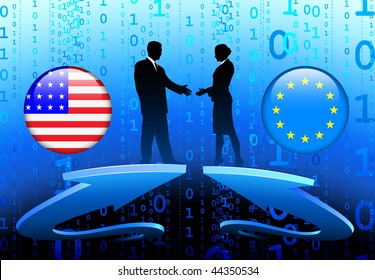 Business team with Internet Flag Button background Original Vector Illustration
