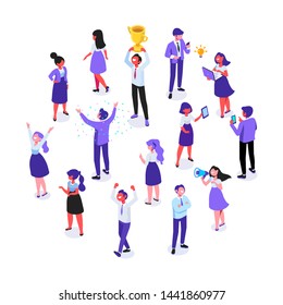 Business team. Isomeric business people vector set. Office life,  Celebration,business success. Flat vector characters isolated on white background.	