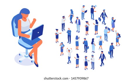 Business team. Isomeric business people vector set. Office life,  Celebration,business success. Flat vector characters isolated on white background.	