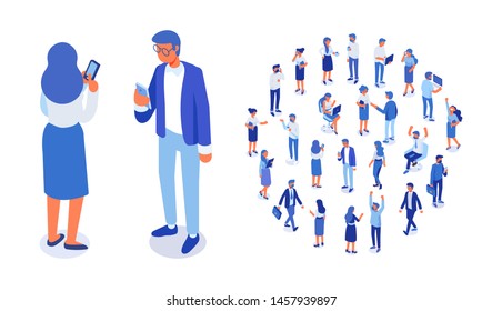 Business team. Isomeric business people vector set. Office life,  Celebration,business success. Flat vector characters isolated on white background.	