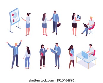Business team. Isomeric business people vector set. Vector characters isolated on white background.
