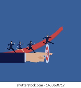 Business team jump over target obstacle metaphor of over expectation. Illustration For Wallpaper, Banner, Background, Book Illustration, And Web Landing Page.