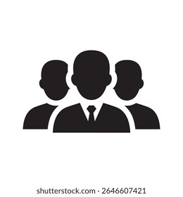 Business team leader icon with a group of professional people in suits representing corporate management staff and company workforce vector solid glyph icon