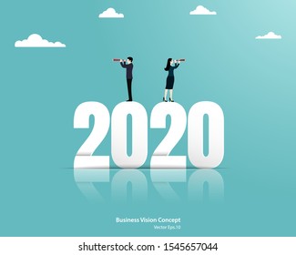 Business team leader vision ahead strategy for 2020 new year. Looking at to growth target, Achievement, Business concept, Vector illustration flat