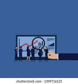 Business team learning infographic data analysis report searching risk. Illustration For Wallpaper, Banner, Background, Book Illustration, And Web Landing Page.