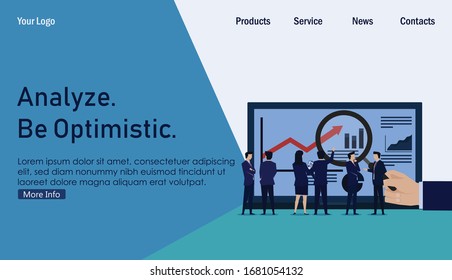 Business team learning infographic data analysis report searching risk. Business Landing Page Template.