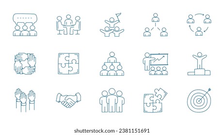 Business team line icon set. Doodle teamwork community line icon collections.