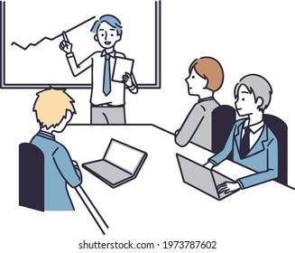Business team, male and female employees, simple illustration