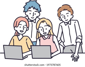 Business team, male and female employees, simple illustration