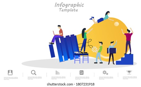 Business team Man and woman think analyze creative work  with
Light bulb ,flat design illustration Creativity modern Idea and Concept Vector Infographic template.
