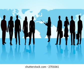  Business Team Manager Introducing Project - vector silhouette illustration