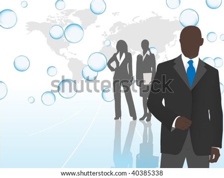 Business team with map and bubbles - layered