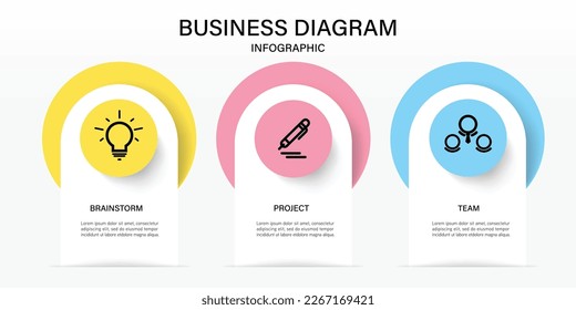Business or team marketing diagram infographic template. Timeline with 3 steps. Vector infographic element.