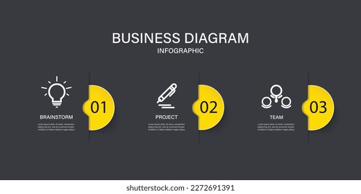 Business or team marketing diagram infographic template. Timeline with 3 steps. Vector infographic element.