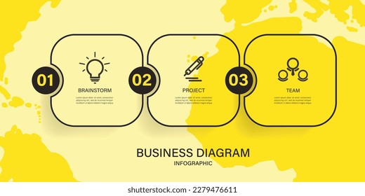 Infografik-Vorlage für das Marketing von Unternehmen oder Teams. Zeitstrahl mit 3 Schritten. Vektorgrafik-Element.