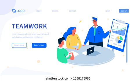 Business team meeting concept design. Can use for web banner, infographics, hero images. Flat style modern vector illustration isolated on white background.
