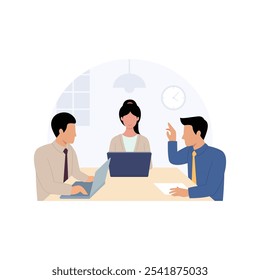 Ilustração da reunião da equipe de negócios. Comunicação corporativa, trabalho em equipe, colaboração