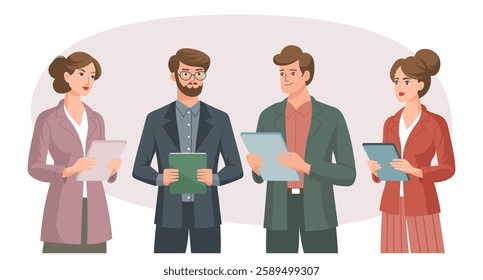 Business team meeting, business partnership. Business people conference. Businessmen and businesswomen. Flat style illustration.
