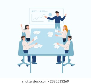 Business team meeting, working, discussion, colleagues meeting. vector illustration