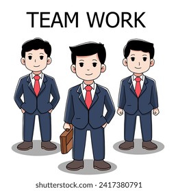 Business team members standing with confident faces. group work with stayle formal vector design