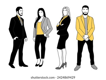 Business team members standing vector on white.