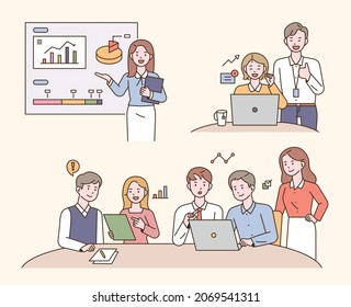 Business team members are teamwork. flat design style vector illustration.