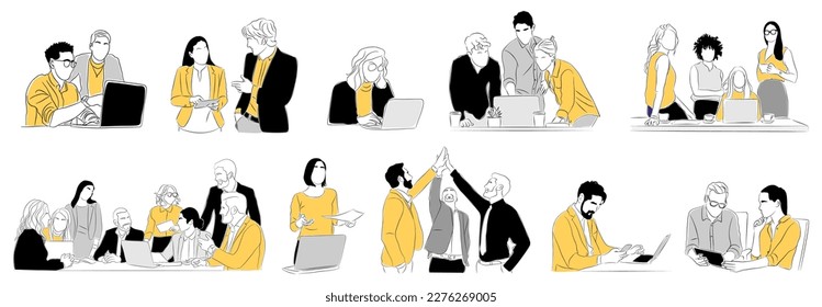 Business team members working together vector set.