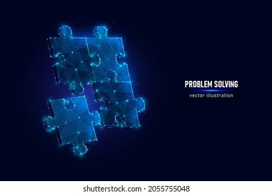 Business team metaphor digital wireframe made of connected dots. Symbol of good teamwork, cooperation, partnership low poly vector illustration on blue background.