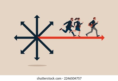 Business team moving in priority direction. Modern flat vector illustration.