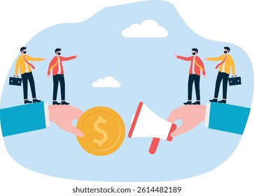 Business team negotiation for referral sell advertisements get money. Illustration For Wallpaper, Banner, Background, Book Illustration, And Web Landing Page.

