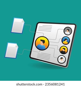 Business team network data isometric flat 3d illustration concept