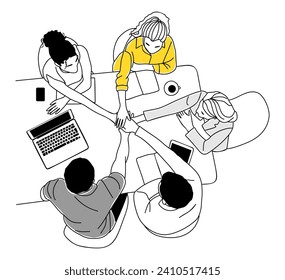 Business team office scene top view vector.