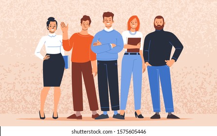 Business team. Office staff men and women. Vector illustration in a flat trendy style