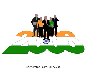 Business team on 2008 text with Indian flag