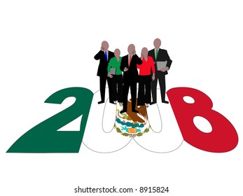 Business team on 2008 text with Mexican flag