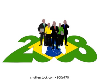 Business team on 2008 text with Brazilian flag