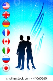 Business team on binary code background with flags Original Vector Illustration