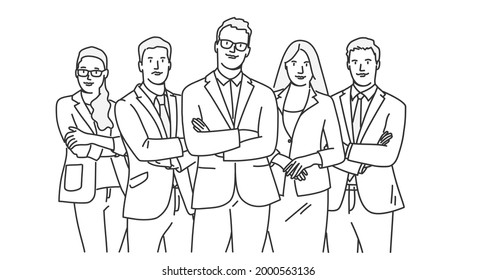Business team  People standing and arms crossed  Hand drawn vector illustration 