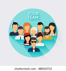 Business Team. Business people and business teamwork. Social Network and Social Media Concept. Business flat vector illustration.