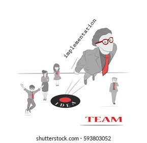 Business team of people working on a project. teamwork. work from idea to realization. vector illustration.