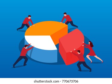 The business team pieced together pie charts together