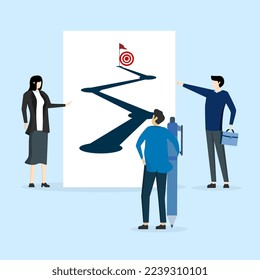 business team planning for success tactic chart. Strategic planning, team brainstorming or competitor analysis, business success concept, plan to overcome difficulties or obstacles to achieve goals