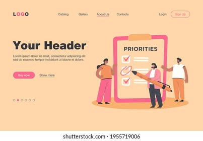 Business team planning work, making to do list, working together, discussing progress. Manager prioritizing tasks in checklist. Vector illustration for agenda, management, teamwork concept
