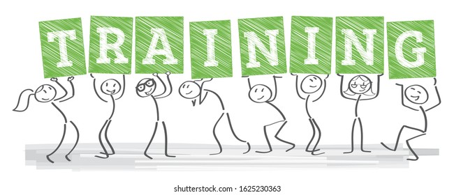 business team with poster and the word TRAINING - vector illustration concept